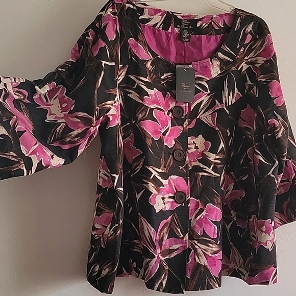 Nwt Trenz Theresa Renz Silk Rayon Blazer Jacket Floral Print Plus Size Vintage - Picture 1 of 13